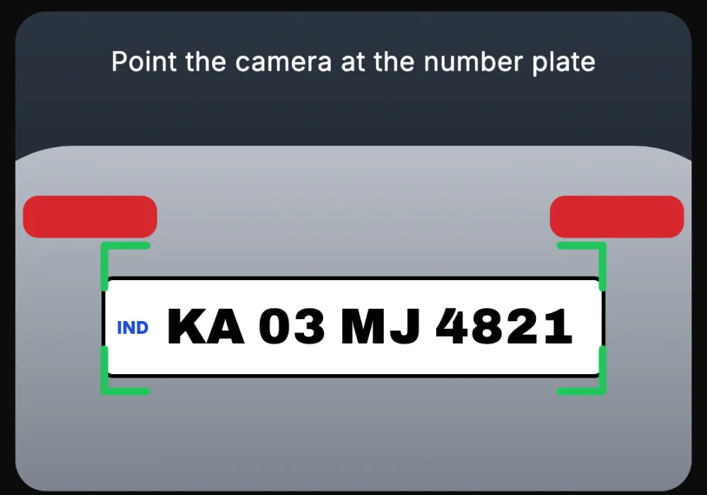 Camera scanning a number plate on the New job screen