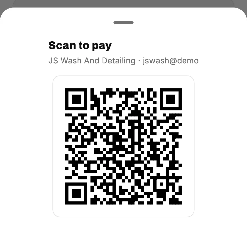 Scan to pay sheet showing the shop UPI QR code